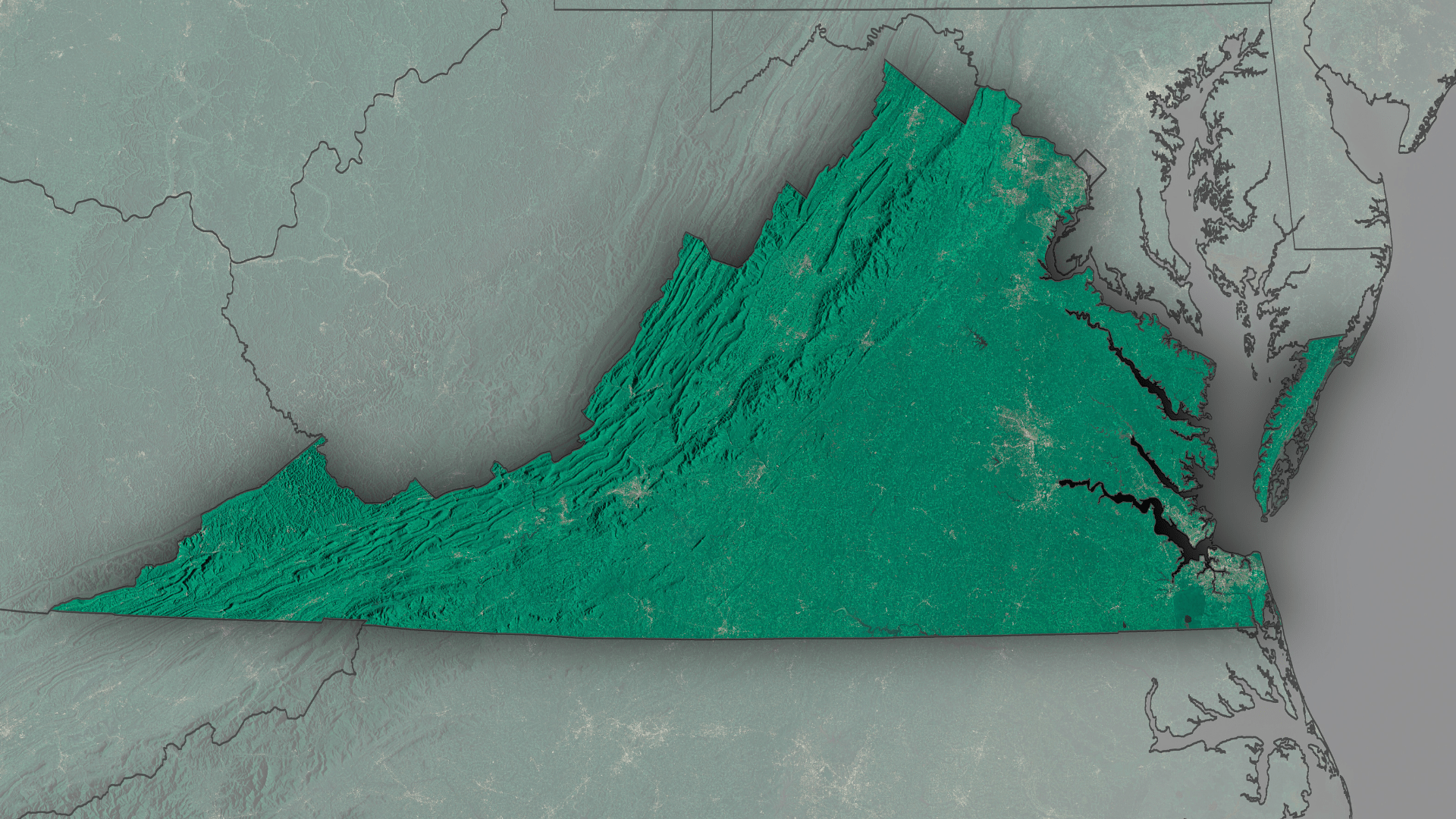 The state of Virginia shown in green on a grey map background